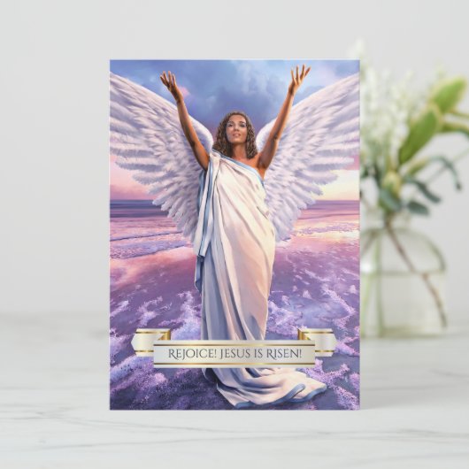 Verheug u! Jezus is verrezen. Religieuze Pasenkaar Feestdagenkaart (Staand voorkant)