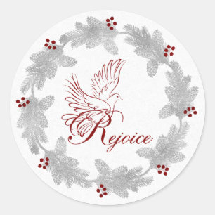 Verheug u met Dove Silver Holiday Wreath Ronde Sticker
