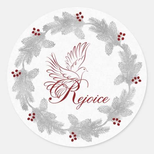 Verheug u met Dove Silver Holiday Wreath Ronde Sticker (Voorkant)