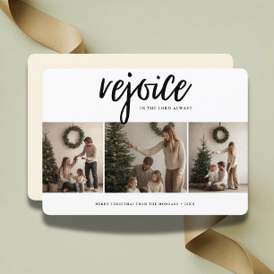 Verheug u op de Lord Religious Christmas 3-foto Feestdagenkaart