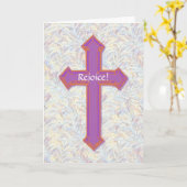 Verheug u op de Paarse rustieke Cross Faith Paas K Kaart (Gele Bloem)