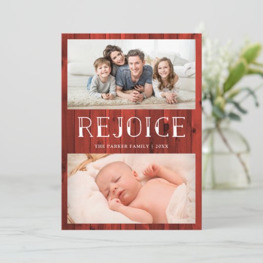 Verheug u op Rode Hout | Rustieke Kerstmis met mee Feestdagenkaart (Staand voorkant)