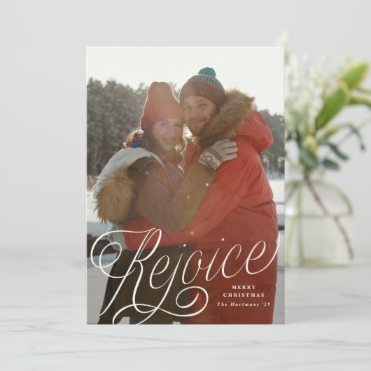 Verheug u op stijlvolle scriptoverlay 1-Photo Chri Feestdagenkaart (Staand voorkant)
