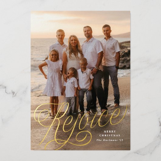 Verheug u op stijlvolle scriptoverlay 1-Photo Chri Folie Feestdagenkaart (Voorkant)