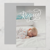 Verheug u op witte letters religieuze kerstfoto feestdagenkaart (Voorkant / Achterkant)