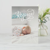 Verheug u op witte letters religieuze kerstfoto feestdagenkaart (Staand voorkant)