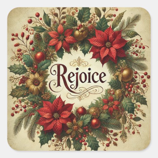 VERHEUG U OUDE KERSTPOINSETTIA RELIGIEUS VIERKANTE STICKER (Voorkant)