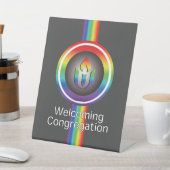 verheugd over het verenigd universeel congregatie reclamebord met voetstuk (Insitu)