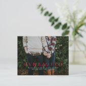 Verheugd rood save the date vakantiefoto briefkaar aankondigingskaart (Staand voorkant)