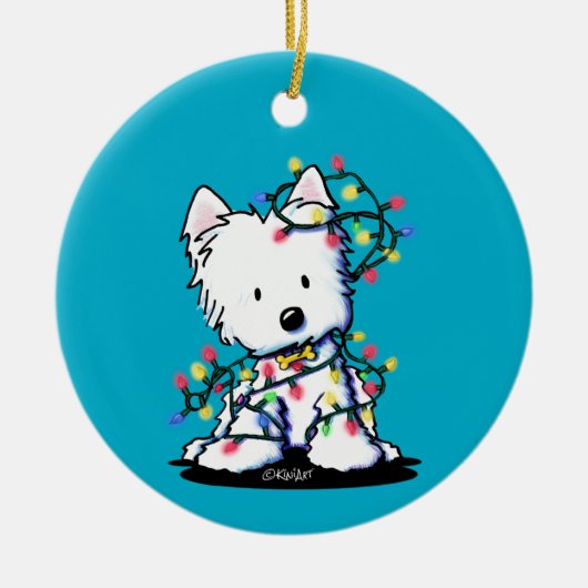 Verheugde Westie Kerst KiniArt Keramisch Ornament (Voorkant)