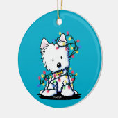 Verheugde Westie Kerst KiniArt Keramisch Ornament (Links)