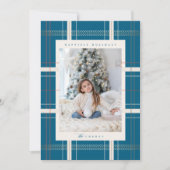 Verheven Plaid Gezellig Cabin Forest Turquoise Blu Feestdagenkaart (Voorkant)