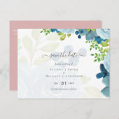 Verheven Stof Blauw Bloemen Salie Groene Trouwfees Briefkaart (Voorkant / Achterkant)