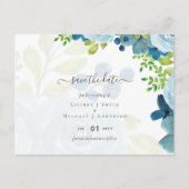 Verheven Stof Blauw Bloemen Salie Groene Trouwfees Briefkaart (Voorkant)