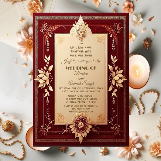 Verhevene Lord Ganesha Floral Maroon Grand Indian Kaart