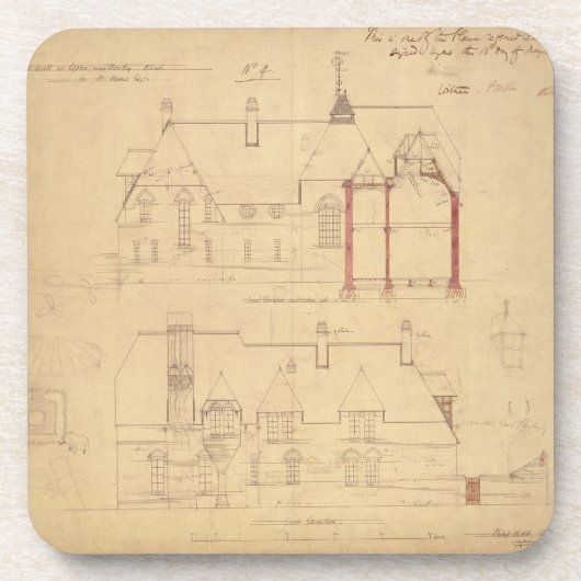 Verhogingen voor het Rode Huis, Bexley Heath (pen  Bier Onderzetter (Voorkant)