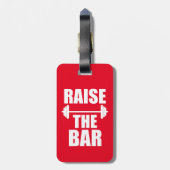 Verhoog de gymzaal met grappig bagagelabel (Achterkant verticaal)