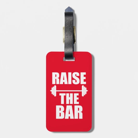 Verhoog de gymzaal met grappig bagagelabel (Achterkant verticaal)