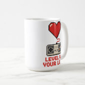 Verhoog Je Liefde, Retro Pixel Gaming Design Koffiemok (Voorkant rechts)