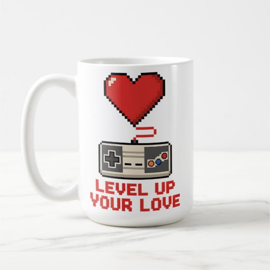 Verhoog Je Liefde, Retro Pixel Gaming Design Koffiemok (Links)