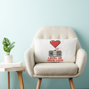 Verhoog Je Liefde, Retro Pixel Gaming Design Kussen