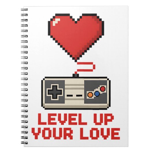 Verhoog Je Liefde, Retro Pixel Gaming Design Notitieboek (Voorkant)