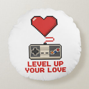 Verhoog Je Liefde, Retro Pixel Gaming Design Rond Kussen