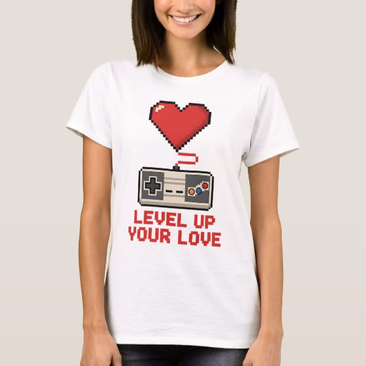 Verhoog Je Liefde, Retro Pixel Gaming Design T-shirt (Voorkant)