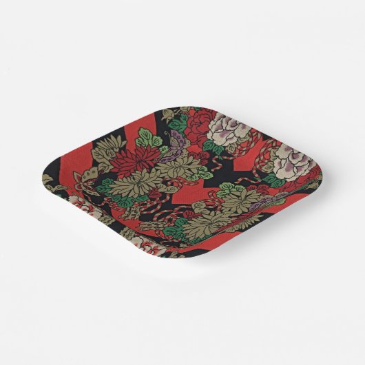 Verhoog je momenten: Rood Japans  Bloemen Papieren Bordje (Gebogen)