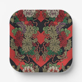 Verhoog je momenten: Rood Japans Bloemen Papieren Bordje (Voorkant)