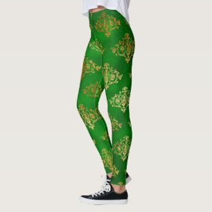 Verhoog uw stijl met glinsterende gouden & groene  leggings