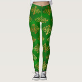 Verhoog uw stijl met glinsterende gouden & groene  leggings (Voorkant)