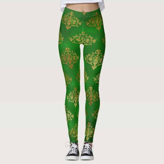 Verhoog uw stijl met glinsterende gouden & groene  leggings (Voorkant)