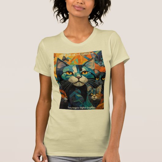 Verhoog uw stijl met kattenkubisme kunst t-shirt (Voorkant)