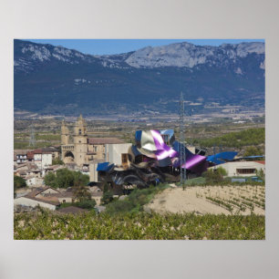 Verhoogd uitzicht en Hotel Marques de Riscal Poster