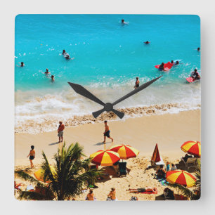 Verhoogd uitzicht op Waikiki Beach Scene, Honolulu Vierkante Klok