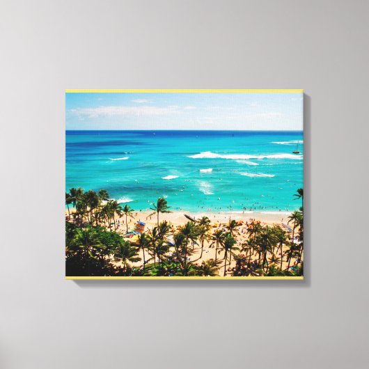 Verhoogd zicht op Waikiki Beach Scene, Honolulu 2 Canvas Afdruk (Voorkant)