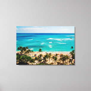 Verhoogd zicht op Waikiki Beach Scene, Honolulu 2 Canvas Afdruk
