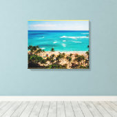 Verhoogd zicht op Waikiki Beach Scene, Honolulu 2 Canvas Afdruk (Insitu (Houten vloer))