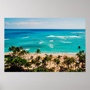 Verhoogd zicht op Waikiki Beach Scene, Honolulu 2 Poster