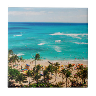 Verhoogd zicht op Waikiki Beach Scene, Honolulu 2 Tegeltje