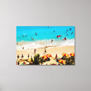 Verhoogd zicht op Waikiki Beach Scene, Honolulu Canvas Afdruk