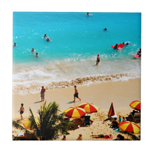 Verhoogd zicht op Waikiki Beach Scene, Honolulu Tegeltje