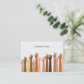 Verhoogde handen, bedrijfsnaam visitekaartje (Staand voorkant)