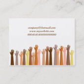 Verhoogde handen, bedrijfsnaam visitekaartje (Achterkant)