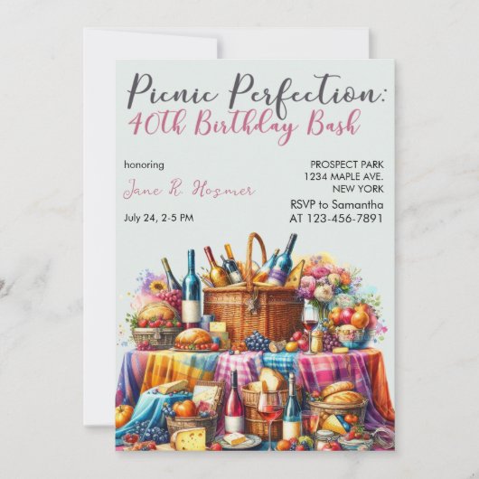 Verhoogde picknick kleurrijke 40e verjaardagsfeest kaart (Voorkant)