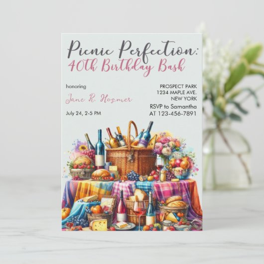 Verhoogde picknick kleurrijke 40e verjaardagsfeest kaart (Staand voorkant)
