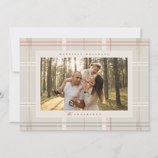 Verhoogde Plaid Gezellige Cabin Beige Rood Bos Gro Feestdagenkaart (Voorkant)