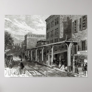Verhoogde spoorweg in Greenwich Street, New York Poster