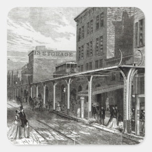 Verhoogde spoorweg in Greenwich Street, New York Vierkante Sticker